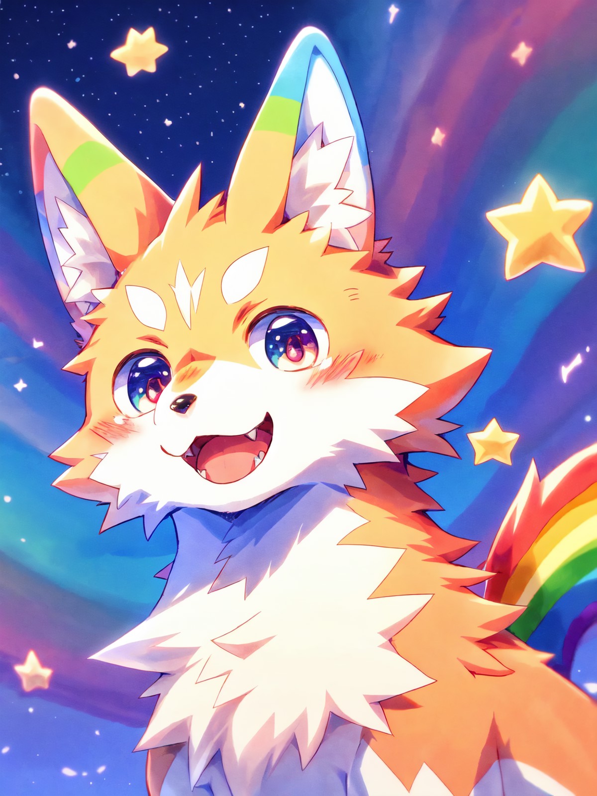 hi res, kemono, kawaii style, furry, solo, male, wolf , feral, quadruped, cute, adorable, brightly colored, cheerful, anim...